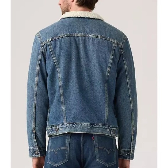 Levis 90s Sherpa Trucker Jacket Vintage Lined Blue Denim Medium Wash Mens Small - Picture 3 of 8